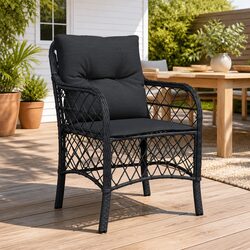 Outdoor Garden Chairs with Cushions 2 pcs Black Poly Rattan Seating Furniture