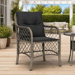 Outdoor Garden Chairs 2 Pcs Grey Poly Rattan Cushioned Seating Furniture
