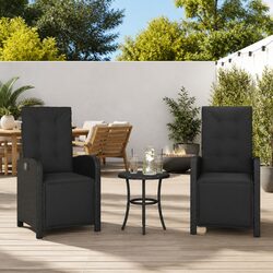 Outdoor Reclining Garden Chairs 2pcs with Footrest and Cushions Black