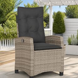Outdoor Reclining Garden Chair Grey Poly Rattan with Cushions Adjustable