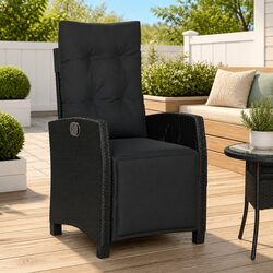 Reclining Outdoor Garden Chair with Footrest Black Poly Rattan Adjustable