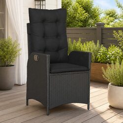 Reclining Outdoor Garden Chair Adjustable Backrest Cushions Black Patio Seating