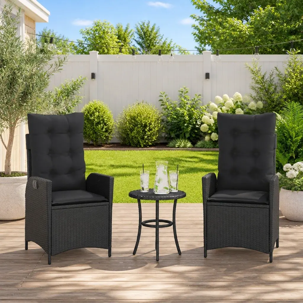 Reclining Outdoor Chairs Adjustable Backrest 2 pcs Black