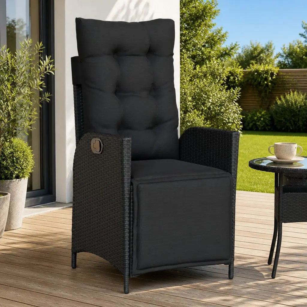 Reclining Garden Chair Adjustable Backrest Footrest Black
