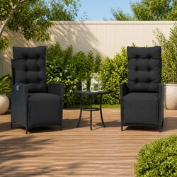 3 Piece Bistro Set Garden Furniture Outdoor Patio Chairs Table Black Poly Rattan