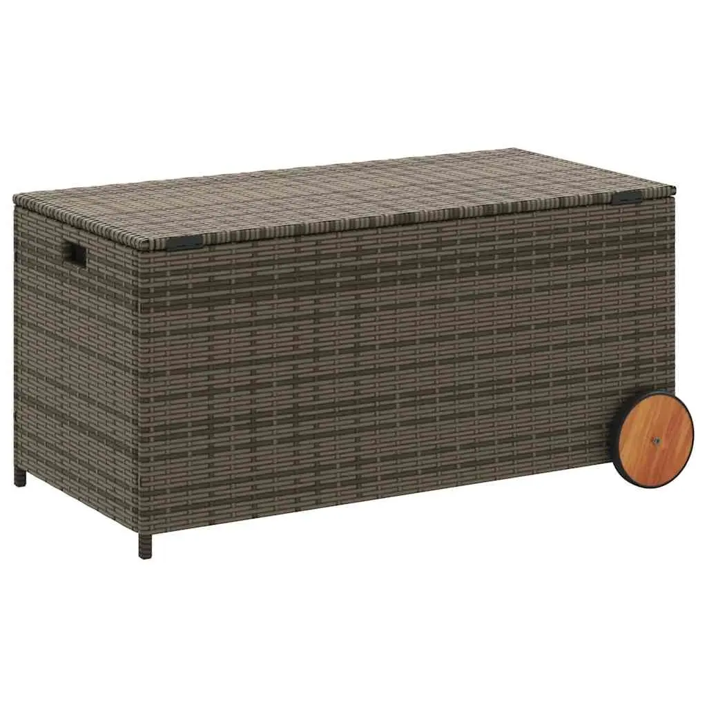 Garden Storage Box with Wheels Water-Resistant Grey PE Rattan Outdoor Furniture
