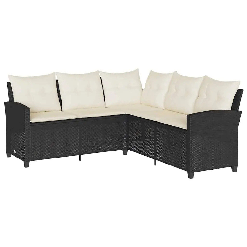 L-Shaped Outdoor Sofa Couch with Cushions PE Rattan Black