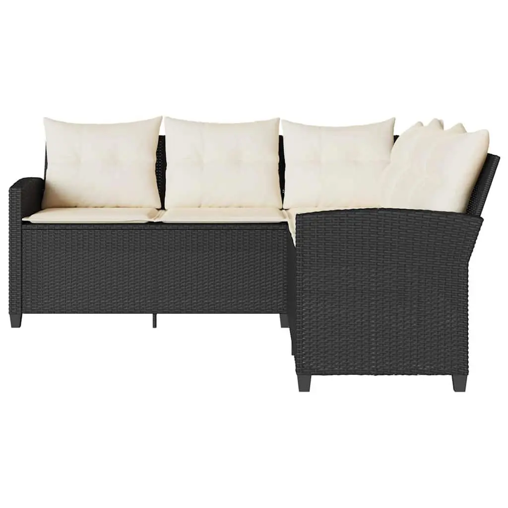 L-Shaped Outdoor Sofa Couch with Cushions PE Rattan Black