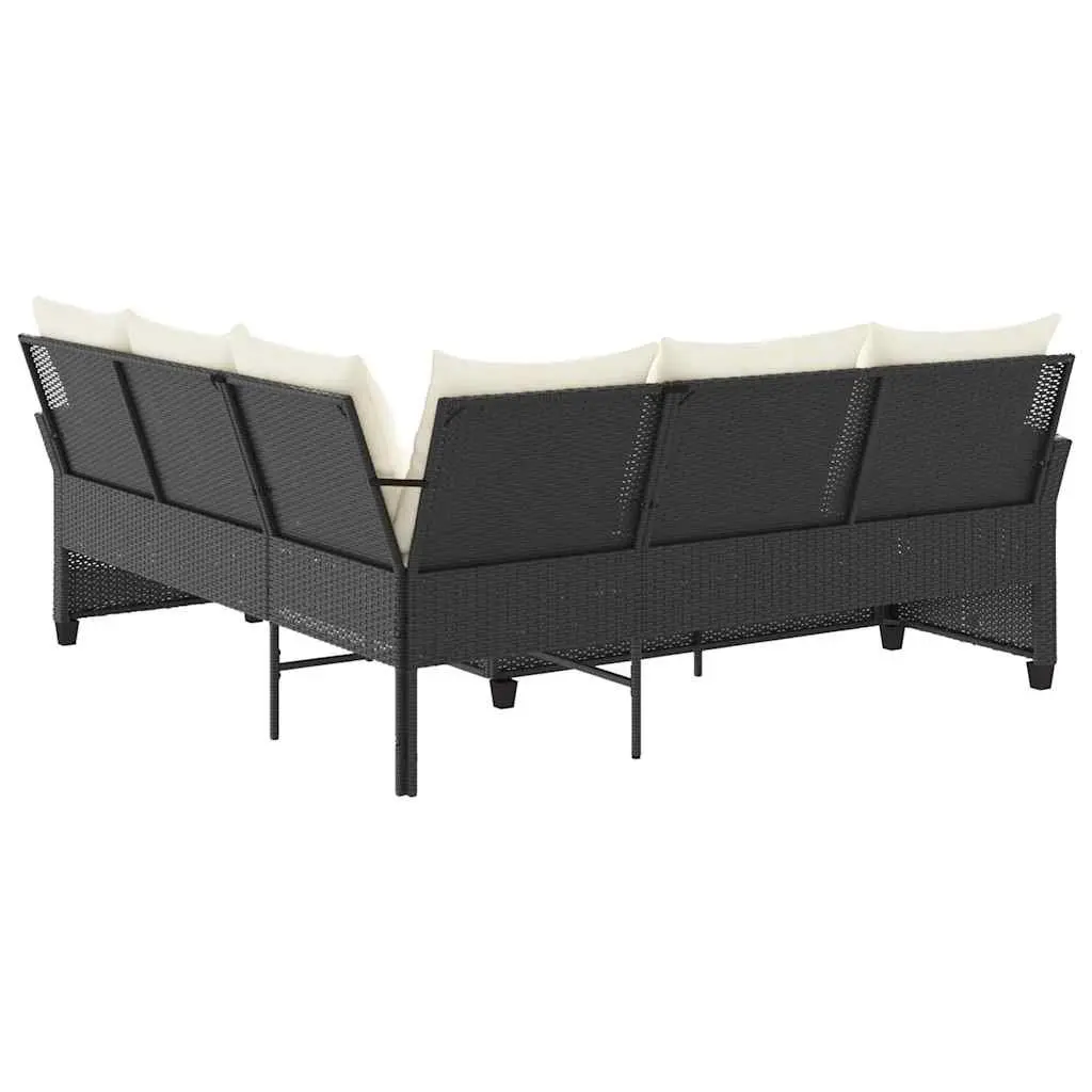 L-Shaped Outdoor Sofa Couch with Cushions PE Rattan Black