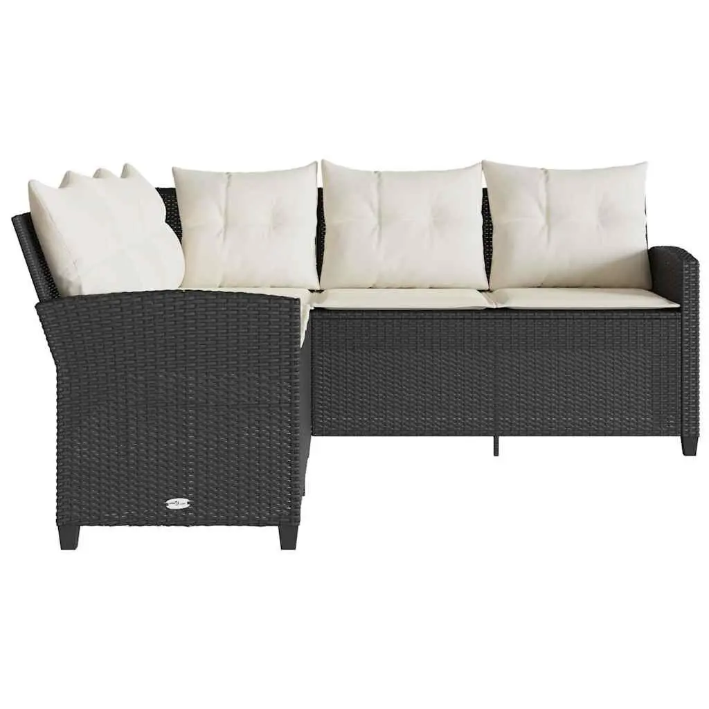 L-Shaped Outdoor Sofa Couch with Cushions PE Rattan Black
