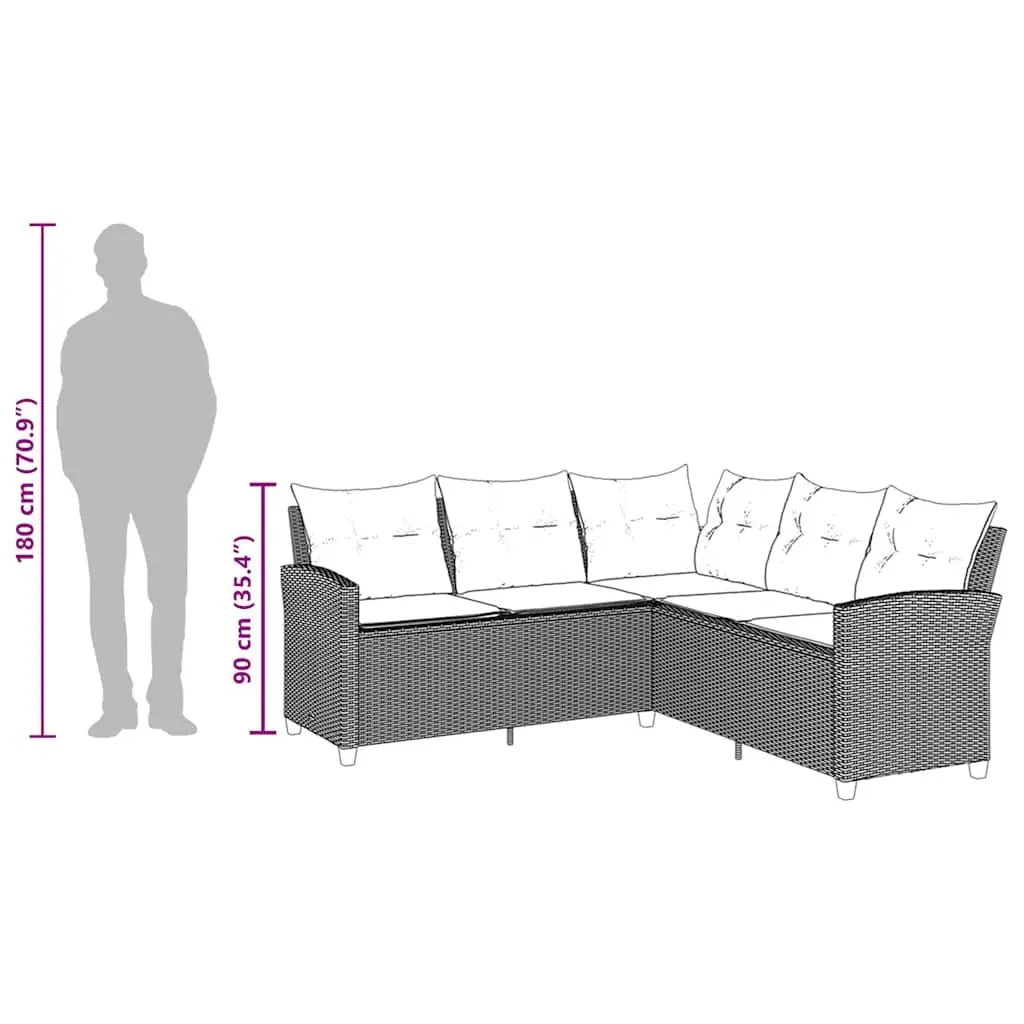 L-Shaped Outdoor Sofa Couch with Cushions PE Rattan Black