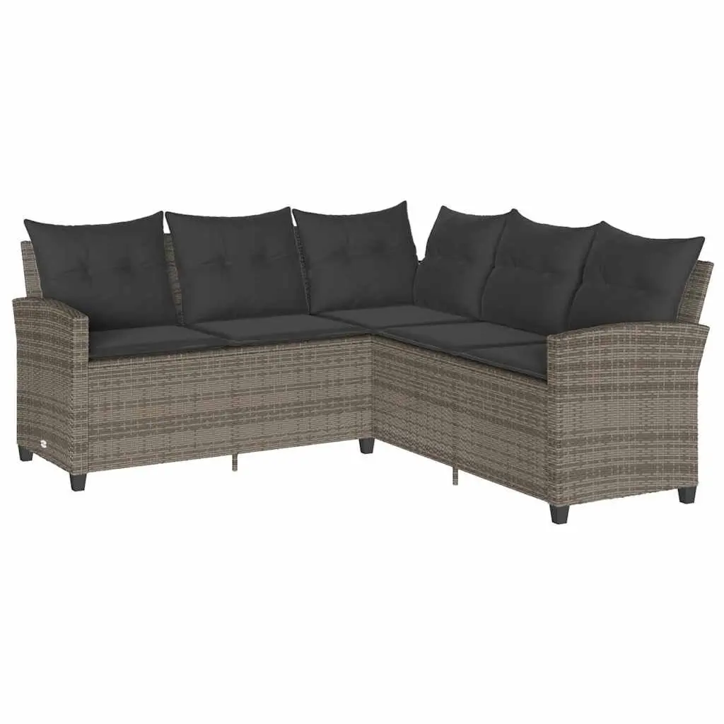L-Shaped Couch Sofa with Cushions Grey Poly Rattan Outdoor Garden Patio