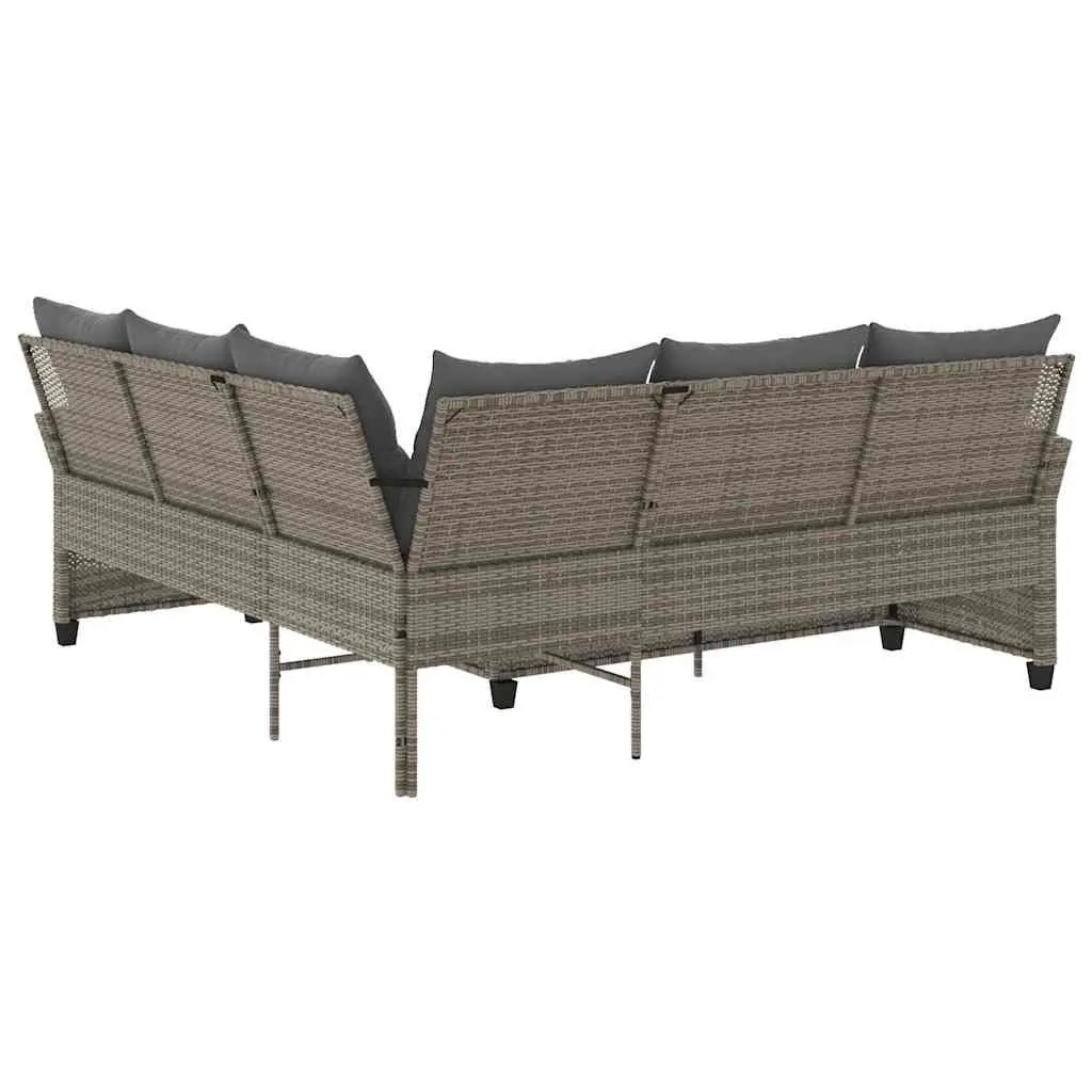 L-Shaped Couch Sofa with Cushions Grey Poly Rattan Outdoor Garden Patio
