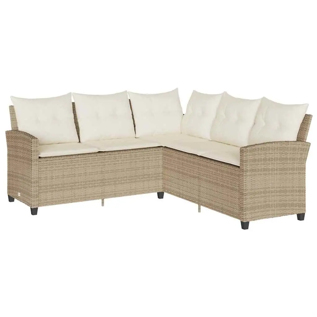 L-Shaped Outdoor Couch Sofa with Cushions Beige Poly Rattan Garden Patio