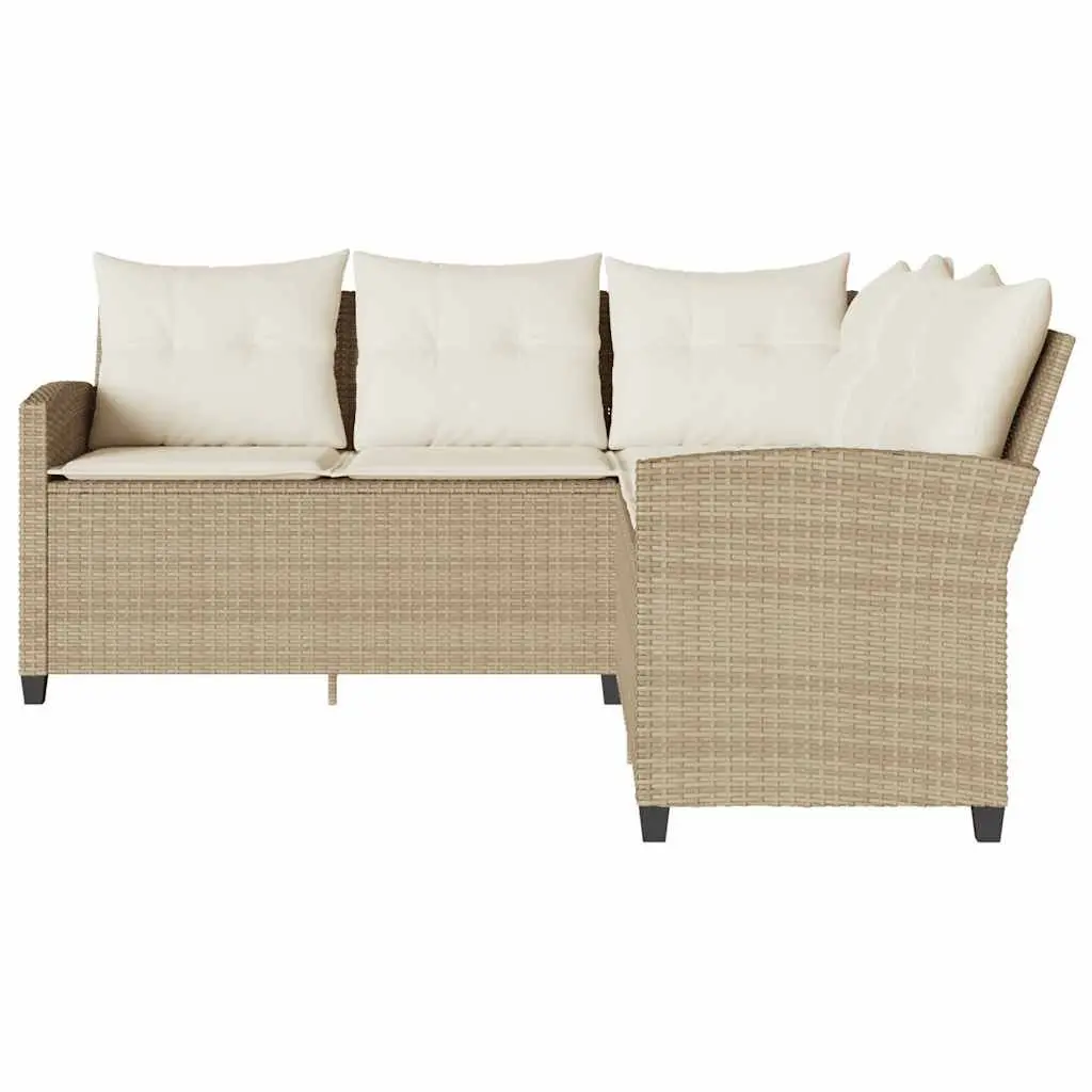 L-Shaped Outdoor Couch Sofa with Cushions Beige Poly Rattan Garden Patio