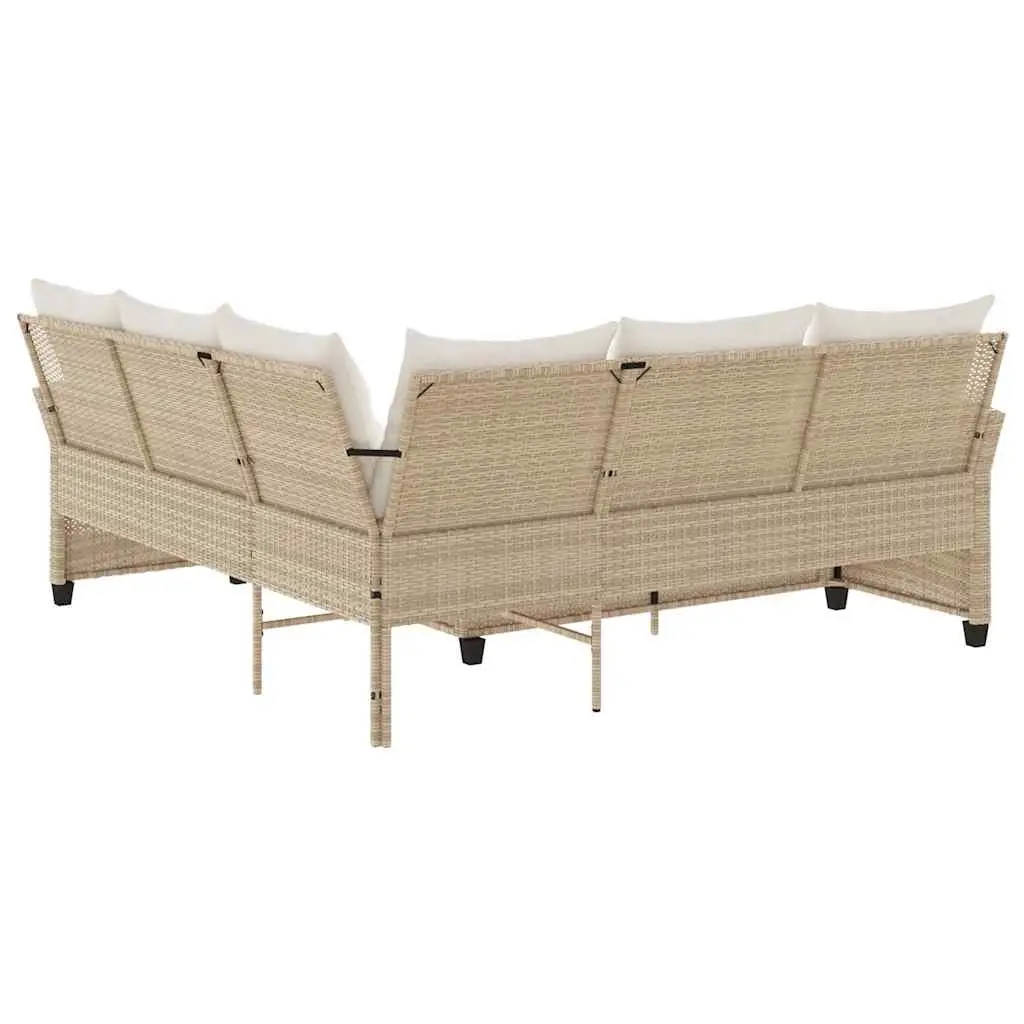 L-Shaped Outdoor Couch Sofa with Cushions Beige Poly Rattan Garden Patio