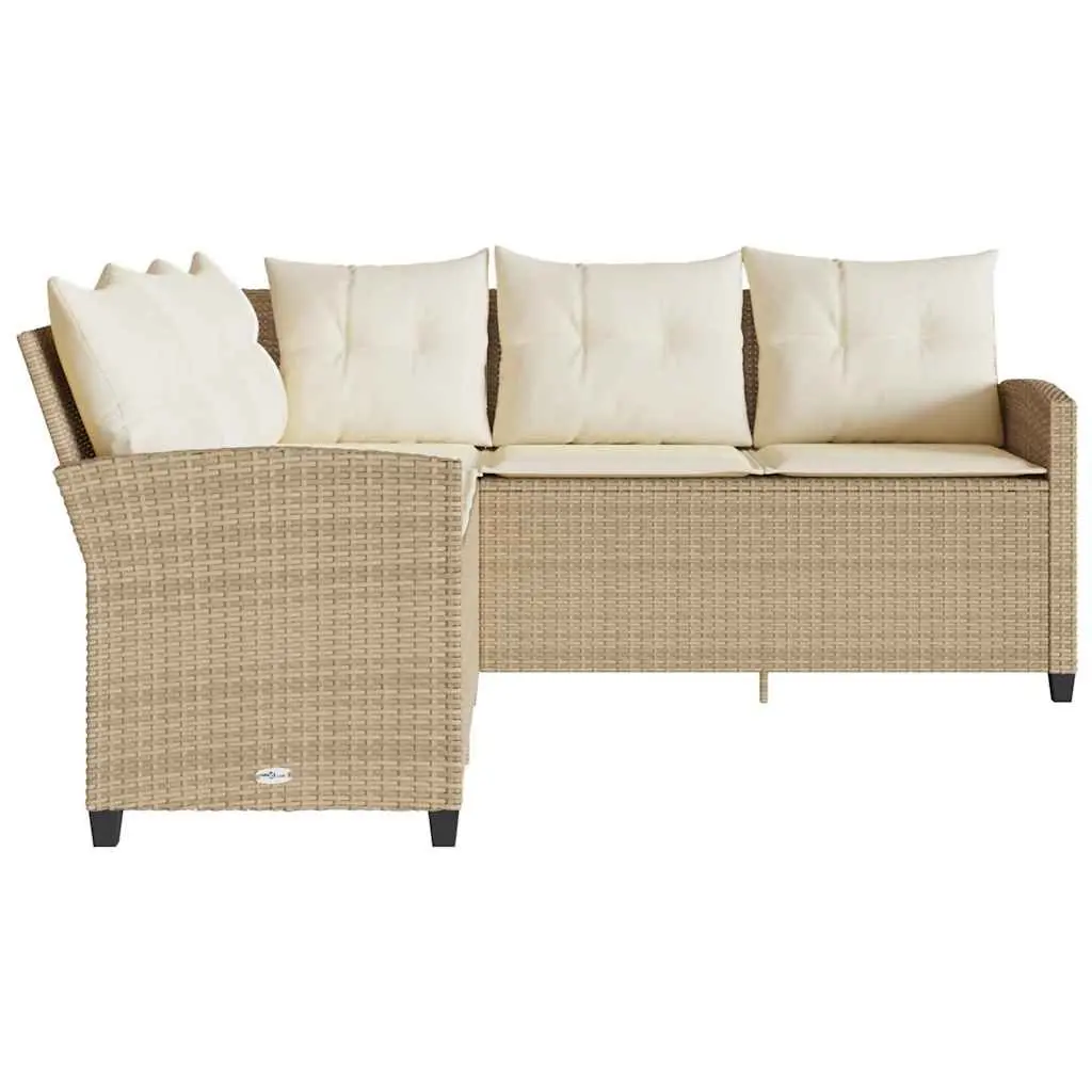 L-Shaped Outdoor Couch Sofa with Cushions Beige Poly Rattan Garden Patio
