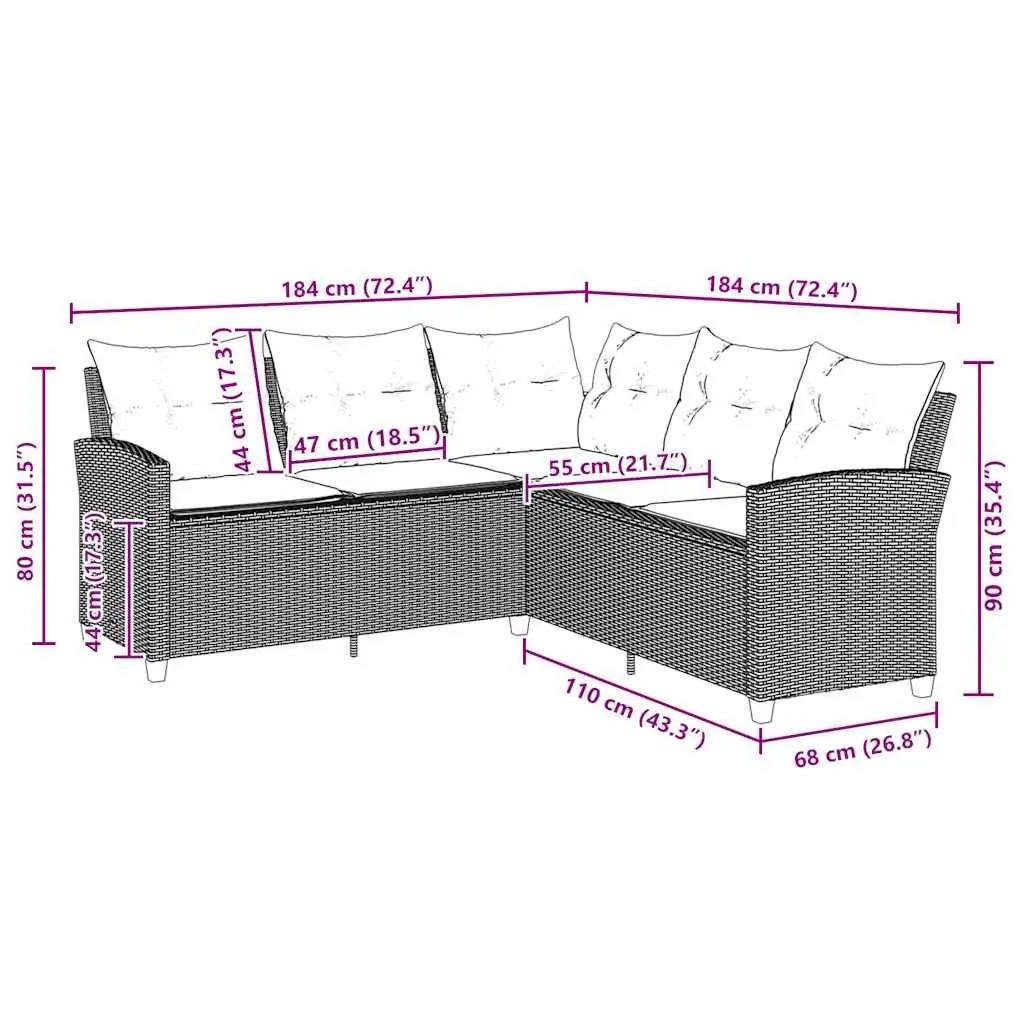 L-Shaped Outdoor Couch Sofa with Cushions Beige Poly Rattan Garden Patio