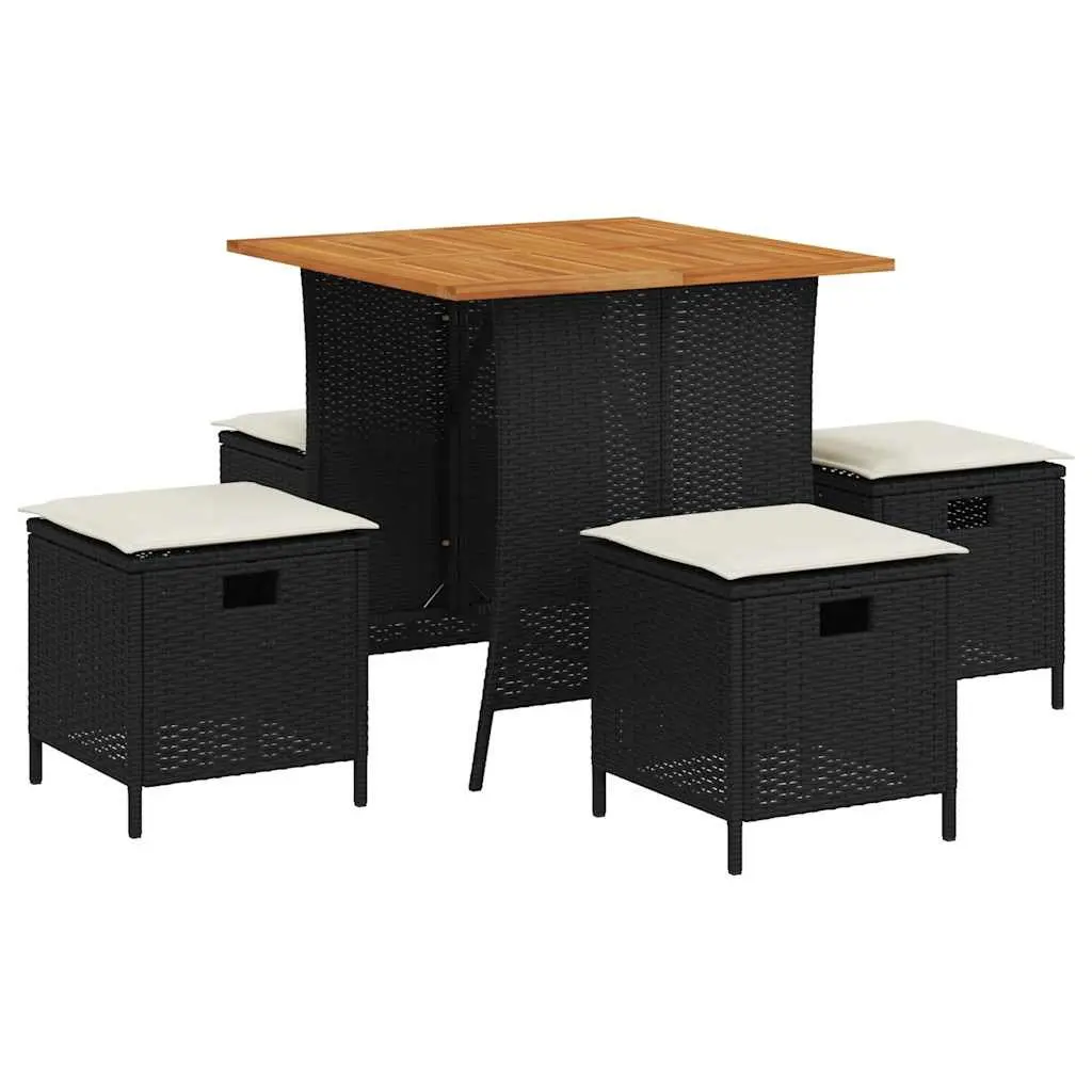 Outdoor Dining Set 5 Piece Garden Furniture Black Poly Rattan Cushions Patio