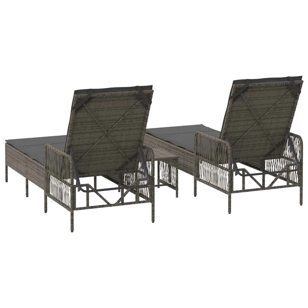 Sun Lounger Set 3 Piece Multi-Position Adjustable Backrest Grey Dark Grey Outdoor Garden Patio Furniture