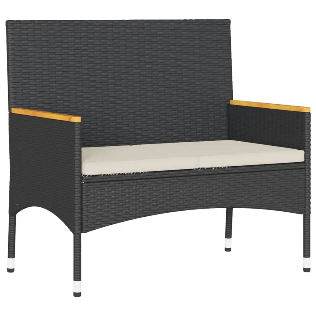 2-Seater Garden Bench with Integrated Table Black PE Rattan Outdoor