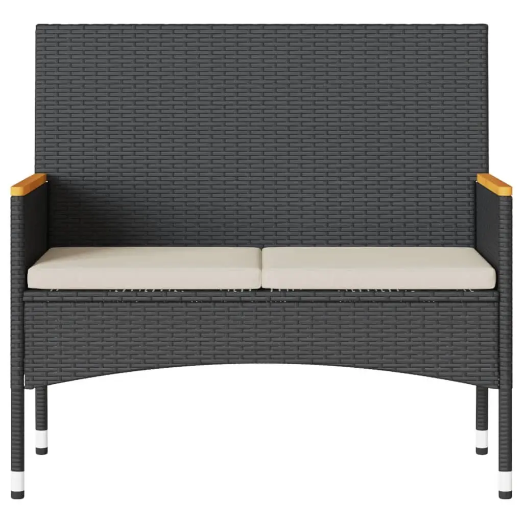 2-Seater Garden Bench with Integrated Table Black PE Rattan Outdoor