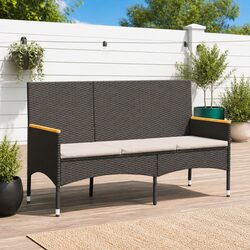 3-Seater Outdoor Garden Bench with Cushions Black Poly Rattan Patio Furniture