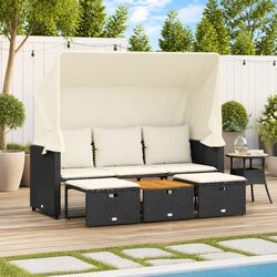Garden Sofa 3-Seater Outdoor Patio Furniture with Retractable Canopy Stools