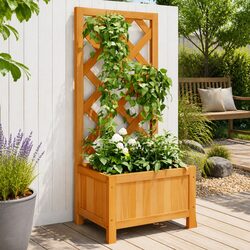 Wooden Planter with Trellis Brown Fir Garden Outdoor Patio Climbing Plants