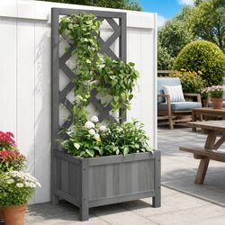 Wooden Planter with Trellis Grey Garden Climbing Plants Support Outdoor Patio