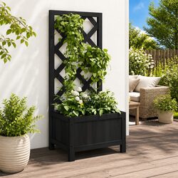 Wooden Planter with Trellis Black Solid Fir Garden Patio Outdoor Plants Support