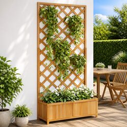 Wooden Planter with Trellis 90x35x180cm Brown Garden Climbing Plant Support