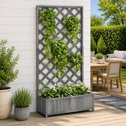 Wooden Planter Box with Trellis Grey Garden Flower Herb Climbing Plant Support