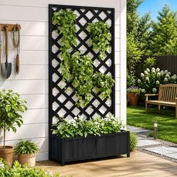 Wooden Planter with Trellis Black Solid Fir Garden Patio Climbing Plants Support