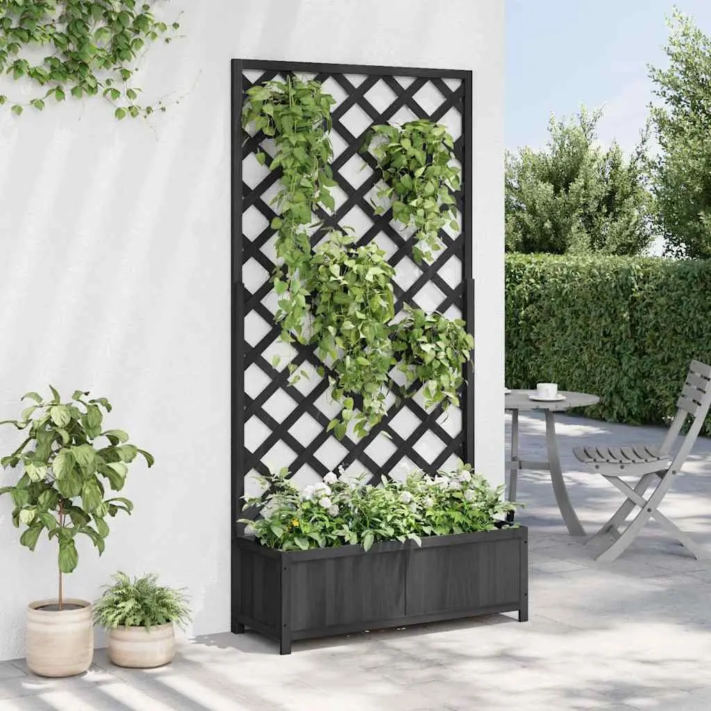 Wooden Planter with Trellis Solid Fir Black for Climbing Plants in Garden Patio