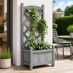 Wooden Planter with Trellis Grey Solid Fir Garden Climbing Plant Support Patio