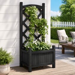 Wooden Planter with Trellis Black Solid Fir Garden Climbing Plants Outdoor Patio