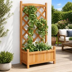 Wooden Planter with Trellis Brown Fir Garden Climbing Plants Patio Outdoor