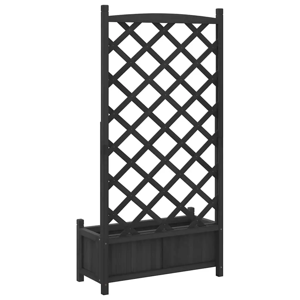 Planter with Trellis Solid Wood Fir Black for Climbing Plants Garden Patio Outdoor