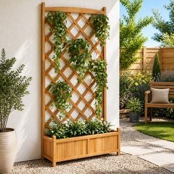 Wooden Planter with Trellis Brown Fir Garden Outdoor Climbing Plants Support