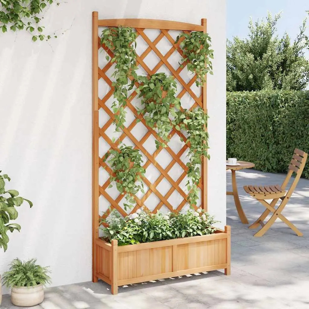 Wooden Planter with Trellis Integrated Support Solid Fir Brown for Climbing Plants in Garden Outdoor Spaces