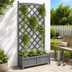 Wooden Planter with Trellis Grey Solid Fir Garden Patio Outdoor Climbing Plants