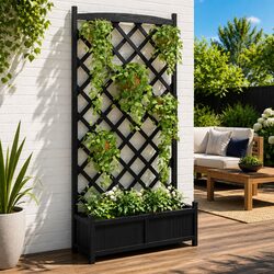 Wooden Planter with Trellis Black Solid Fir Garden Climbing Plants Support Patio