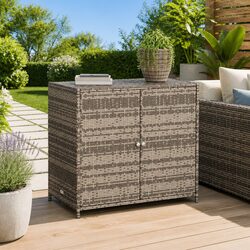 Garden Storage Cabinet Grey Poly Rattan Outdoor Furniture Tool Box Organiser