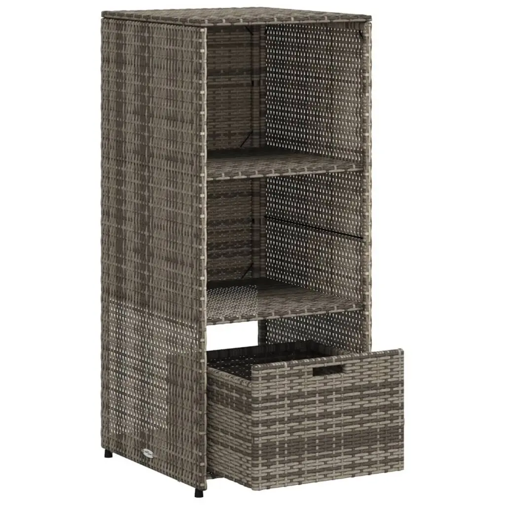 Garden Storage Cabinet Grey PE Rattan 50x55x115cm Outdoor Furniture with 2 Shelves and 1 Drawer