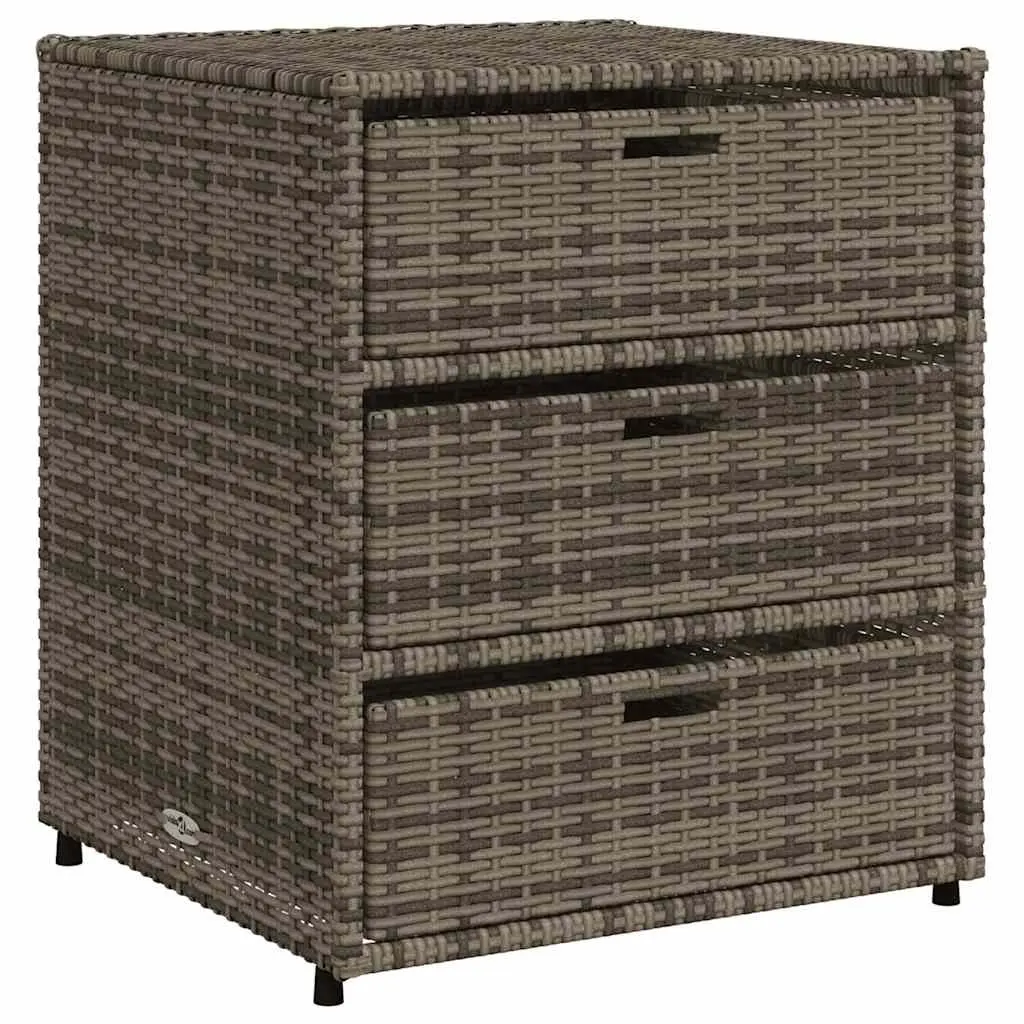 Garden Storage Cabinet Grey Durable Poly Rattan 3 Drawers Outdoor Furniture