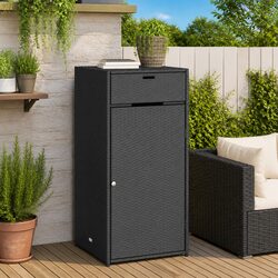 Garden Storage Cabinet Black Outdoor Poly Rattan Furniture Weatherproof