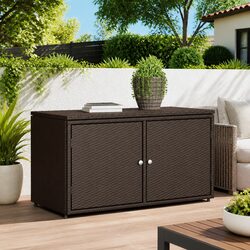 Garden Storage Cabinet Outdoor Poly Rattan Brown Furniture with Doors Organiser