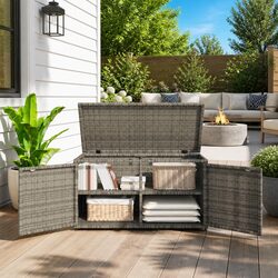 Garden Storage Cabinet Grey Outdoor Poly Rattan Furniture with Doors Patio