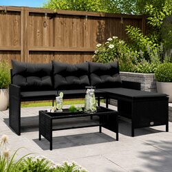 L-Shaped Garden Sofa Set with Table and Cushions Outdoor Patio Furniture Black